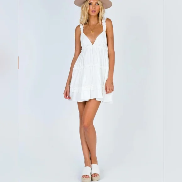 open lace back dress Roseprick Puff Sleeve Babydoll Dress White main image 0